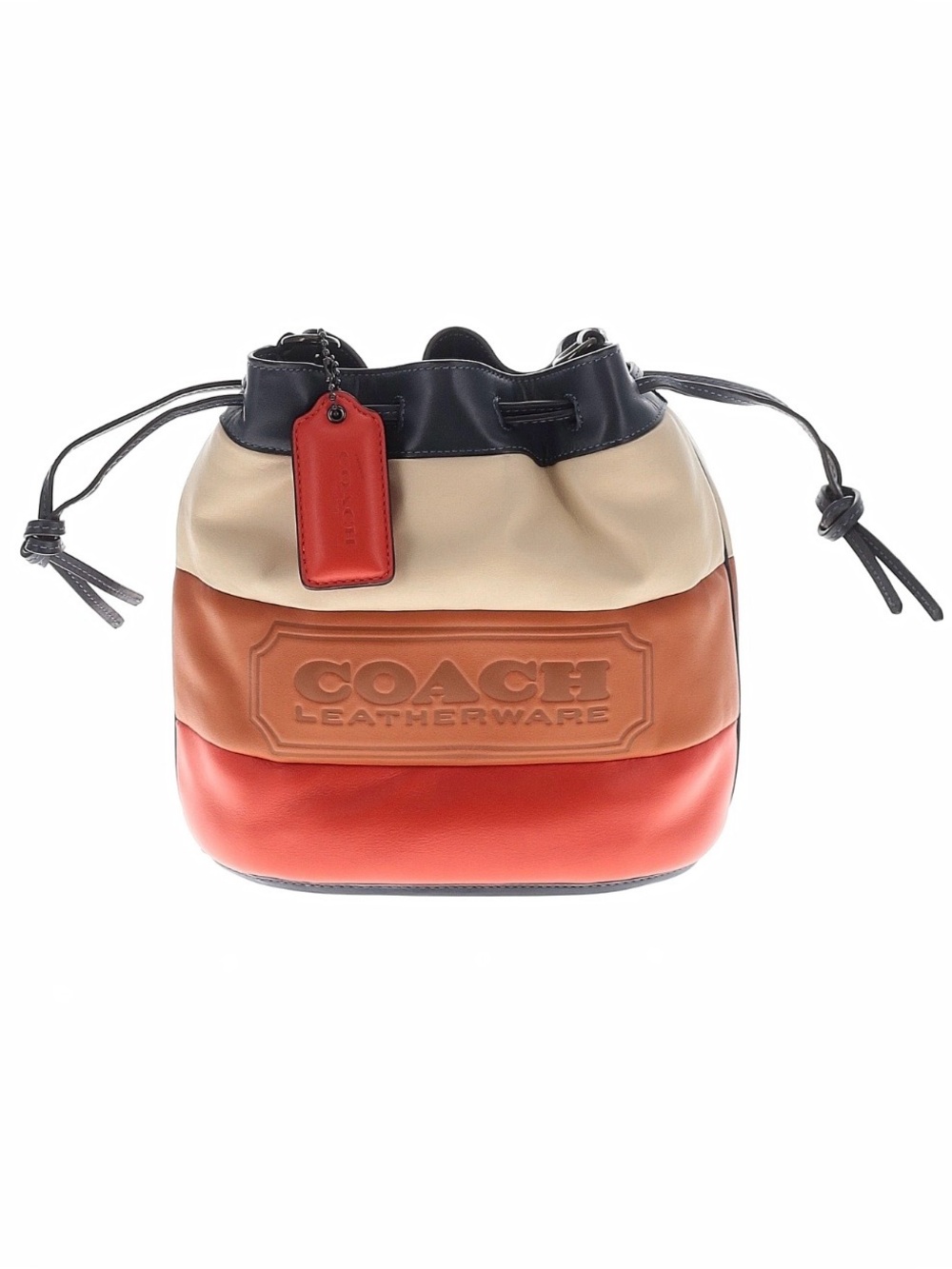 Coach Field Bucket leatherware crossbody Bag in a colorblock design hangtag